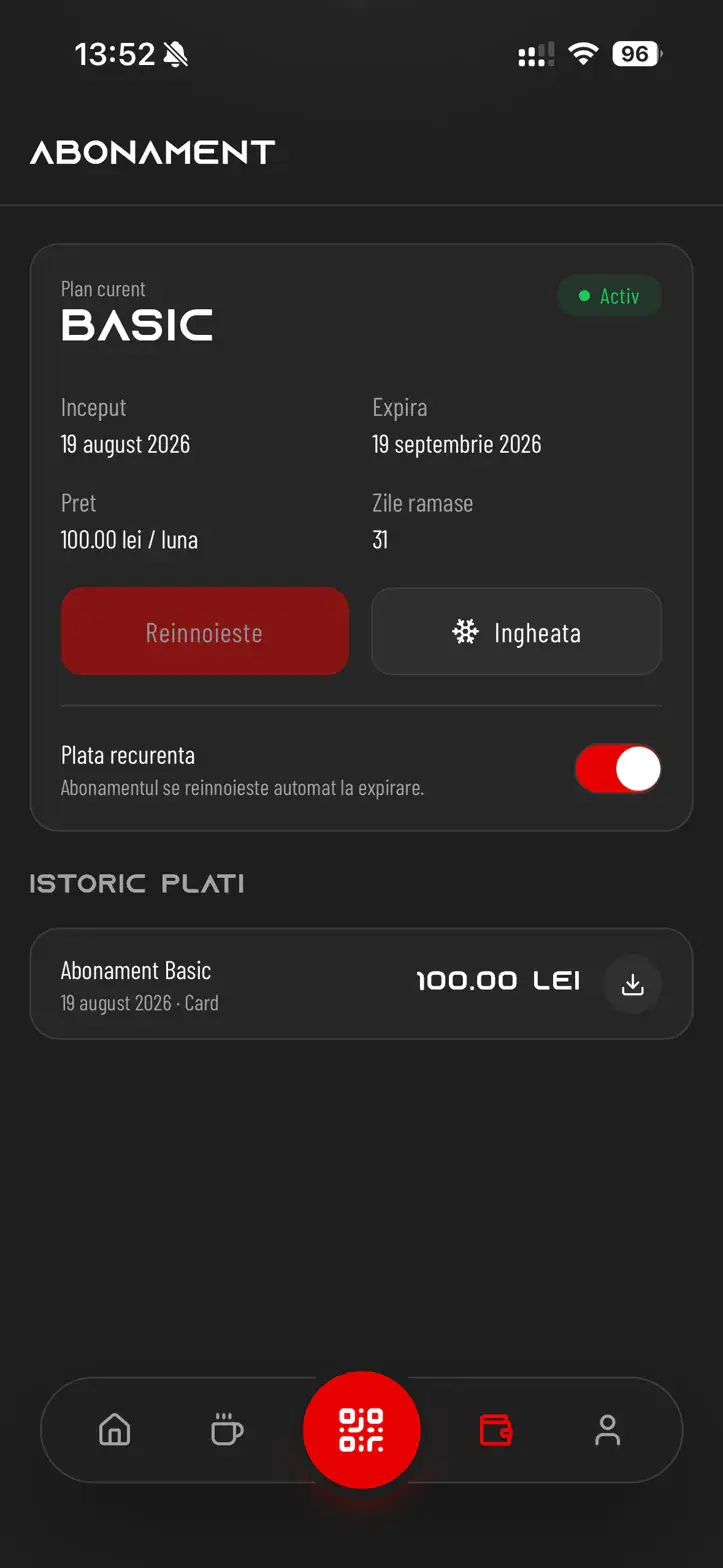 Gestionarea abonamentului în aplicația Titan: reînnoire, înghețare și istoric de plăți